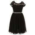 thumbnail image 1 of Little Girl Cap Sleeve Lace Top Chiffon Holiday Flower Girl Dress (20JK53S) Black 2, 1 of 5