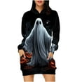 thumbnail image 2 of gljltg Women's Halloween Printed Loose All-match Hooded Double Pocket Sweater Dress for Women, Suitable for Leisure, Party, Daily, Home, Beaches, Travel, Work, Gatherings, 2 of 7