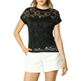 thumbnail image 6 of INSPIRE CHIC Valentine's Day Women's Casual Sheer Short Sleeves Floral Lace Top M Black, 6 of 9