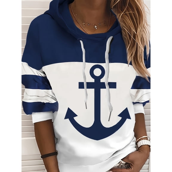 OYYN Hoodies for Women Oversized Boat Anchor Print Long Sleeve Chunky Knit Pullover Sweaters Tops Trendy Fall Outfits