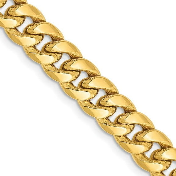 Auriga Fine Jewelry 14K Yellow Gold 6.75 mm Semi-Solid Miami Cuban Chain Necklace for Men 20"