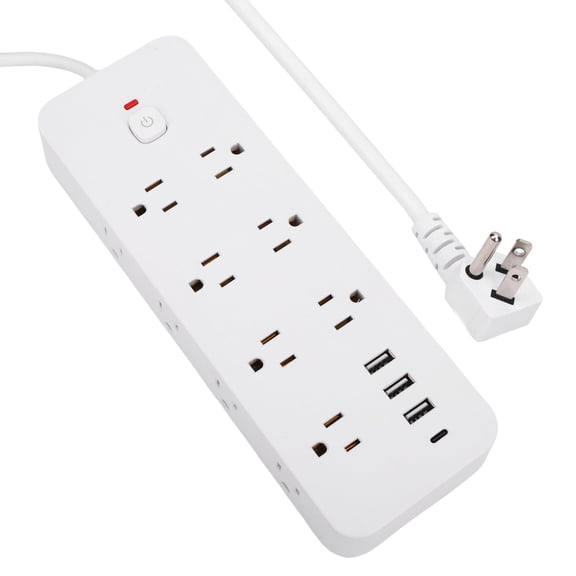Power Strip Surge Protector (1875W), 14 Outlets w/ 3 USB A & 1 USB C Port, 9.8ft Long Flat Plug Extension Cord w/ Overload Protection, Wall Mount, Desktop Charging Station for Home Office Dorm, White