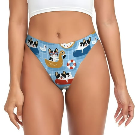 Rateoe Dogs With Pool Floats Pattern Seamless Women Underwear Thongs No Show Ladies Thong No Line Breathable Comfortable Panties Undies for Women-Small