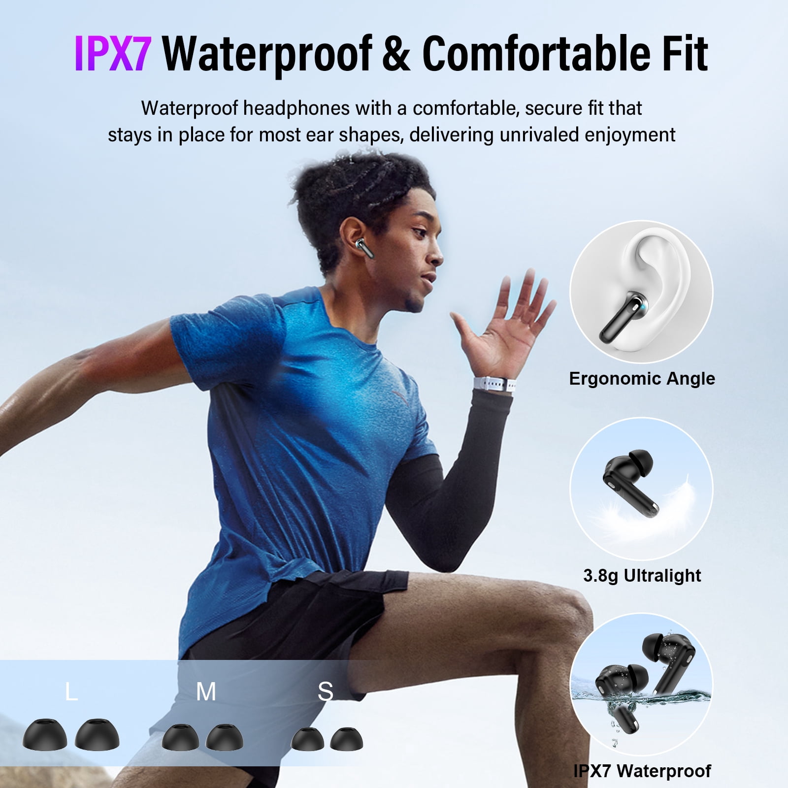 Touch Screen Wireless Earbuds, Bluetooth 5.4 Ear Buds with Multifunctional with ENC Noise Cancelling MicClear Calls Earphones, 48H Bass Stereo Headphones, IP7 Waterproof Headphones for Workout