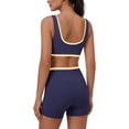thumbnail image 6 of YHCY Womens Striped Workout Sets 2 Piece Double Layer Yoga Set Wide Strap Sports T Shirt Bra Elastic High Waisted Tummy Control Biker Shorts Stretchy Soft Lounge Athletic Sets Navy S, 6 of 7