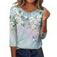 thumbnail image 3 of TaTaai Women's Stylish Printed Button Crew Neck Three Quarter Sleeve Loose Fit Casual Tops Lightweight Breathable Comfy Blouses for Daily Dating Office Streetwear Gift, 3 of 7