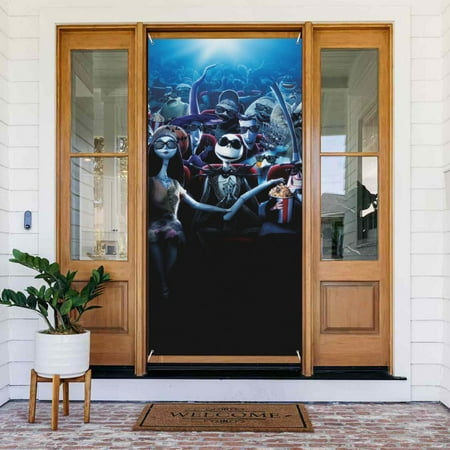 The Nightmare Before Christmas Door Cover Decorated Banner Tapestry Home Decoration Holiday Party Supplies Door Banner Porch Sign Banner 72.8 x 35.4 Inch