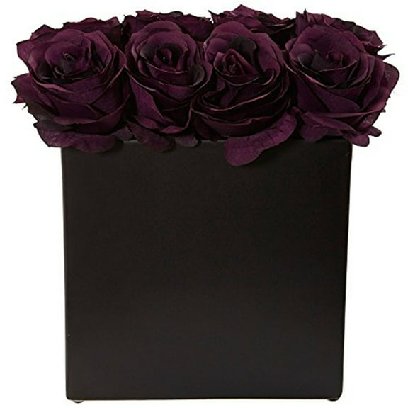 Roses Silk Arrangement in 9"H Black Vase