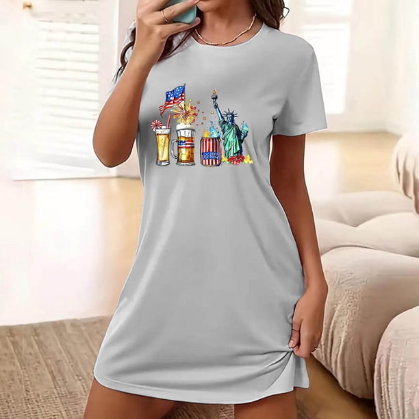 Camisón corto de talla grande para mujer, camisón de manga corta con estampado de pecho a la moda, camisón para mujer