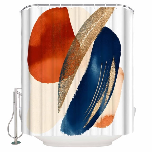 Abstract Graffiti Shower Curtain, 36" x 72", Vintage Gold Orange Blue Shape Waterproof Bathroom Curtain Washable Shower Curtain Set with 12 Hooks