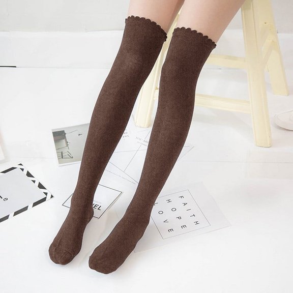 ZhenYing Brown Knee High Socks, Solid Color Warm Christmas Fashion Windproof Printing Mid Tube Socks Long Tube Cotton Work, Weekend Leisure Thigh High Socks