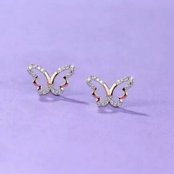 Siddeshwar Jewels Butterfly 2Ct Lab Created Round Cut Diamond Stud Earrings in 14K Rose Gold Plated