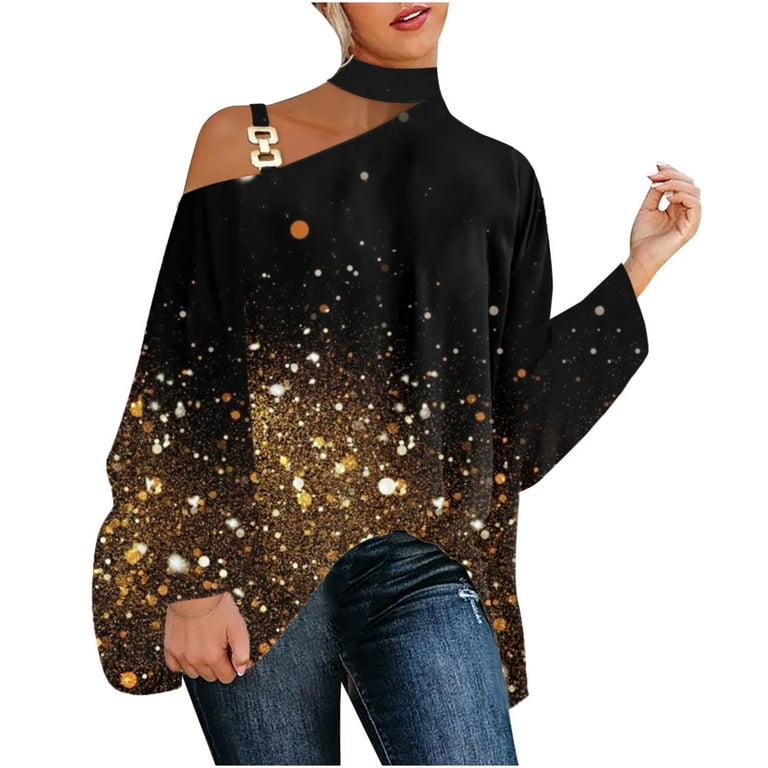 gakvbuo Clearance Items All 2022!Off Shoulder Tops For Women Sexy Casual  Plus Size Shirts For Women Half Batwing Sleeve Metal Strap Blouse Printed  And Solid Loose Polluer Tops Sweaters For Women 