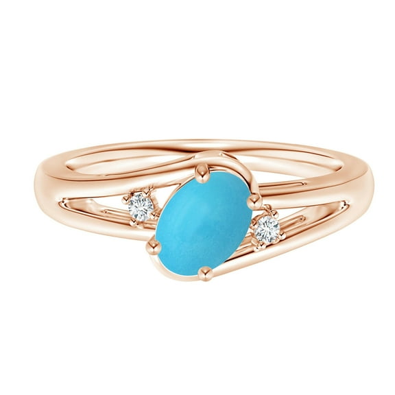 Stackable 0.50 Ctw Oval Turquoise Rose Plated 925 Sterling Silver Women Engagement Ring