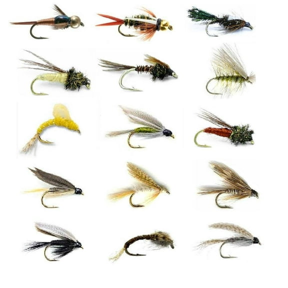 Fly Fishing Flies Assortment - Popular for Trout Fishing - 30 Wet Flies - 15 Patterns