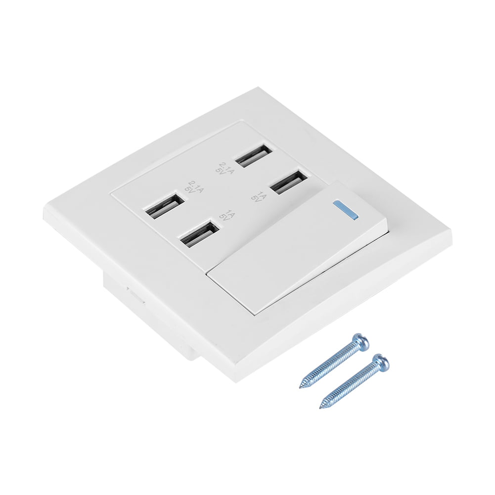 220~250V 4 Pôrts Switch Control 5V 2.1A/1A 4100mA USB Wall Mounted Power Socket Charger Outlet Switch Control 