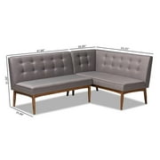 Allora Modern L-Shape Gray Wood Dining Corner Sofa Bench, Gray (Set of 2)