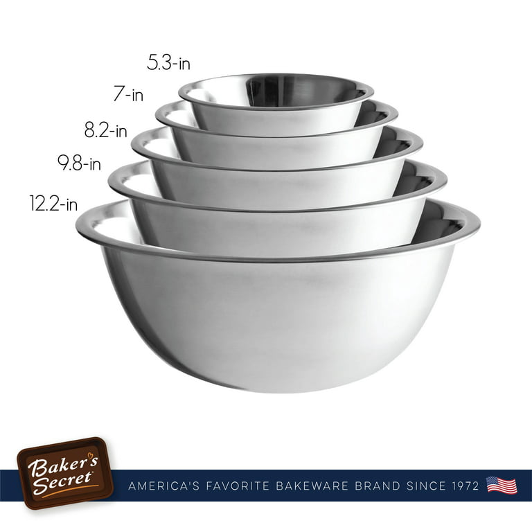 Baker's Secret Stainless Steel Rust-free Extra Durable Set of 5 Mixing Bowls  46”8”10”12” Silver