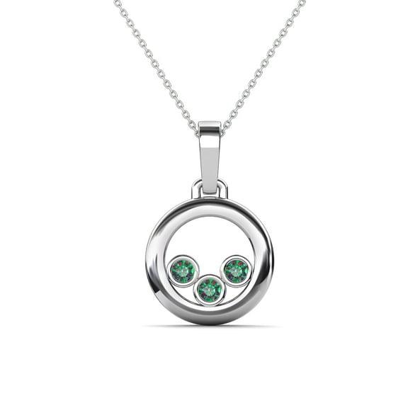 TriJewels Created Alexandrite Open Circle Women Three Stone Pendant Necklace in 10K White Gold