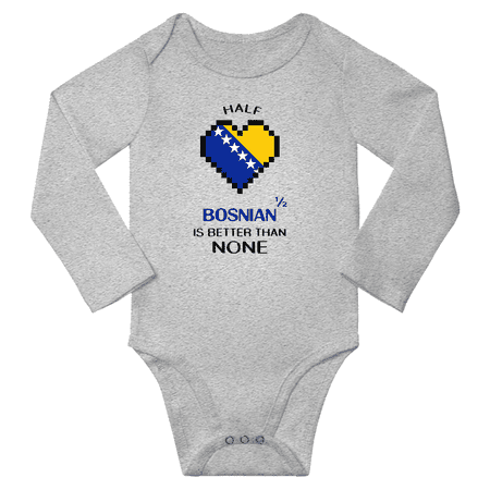 

1/2 Half Bosnian is Better Than None Cute Baby Long Slevve Romper Bodysuit (Gray 3-6 Months)