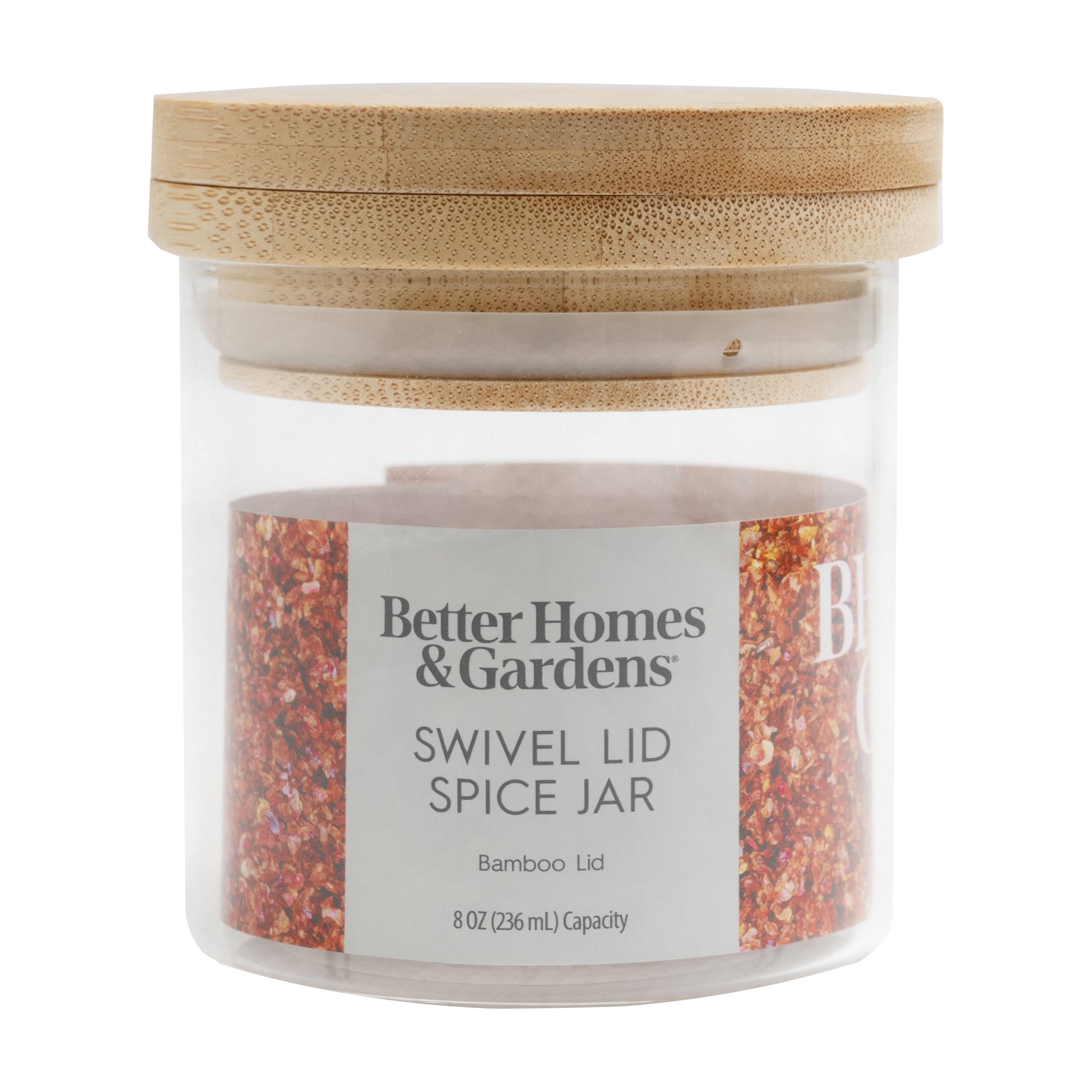(2 pack) Better Homes & Gardens Swivel Bamboo Ld Spice Shaker, Bamboo and Glass, 8 oz, 3 Dia x 3.26 inch