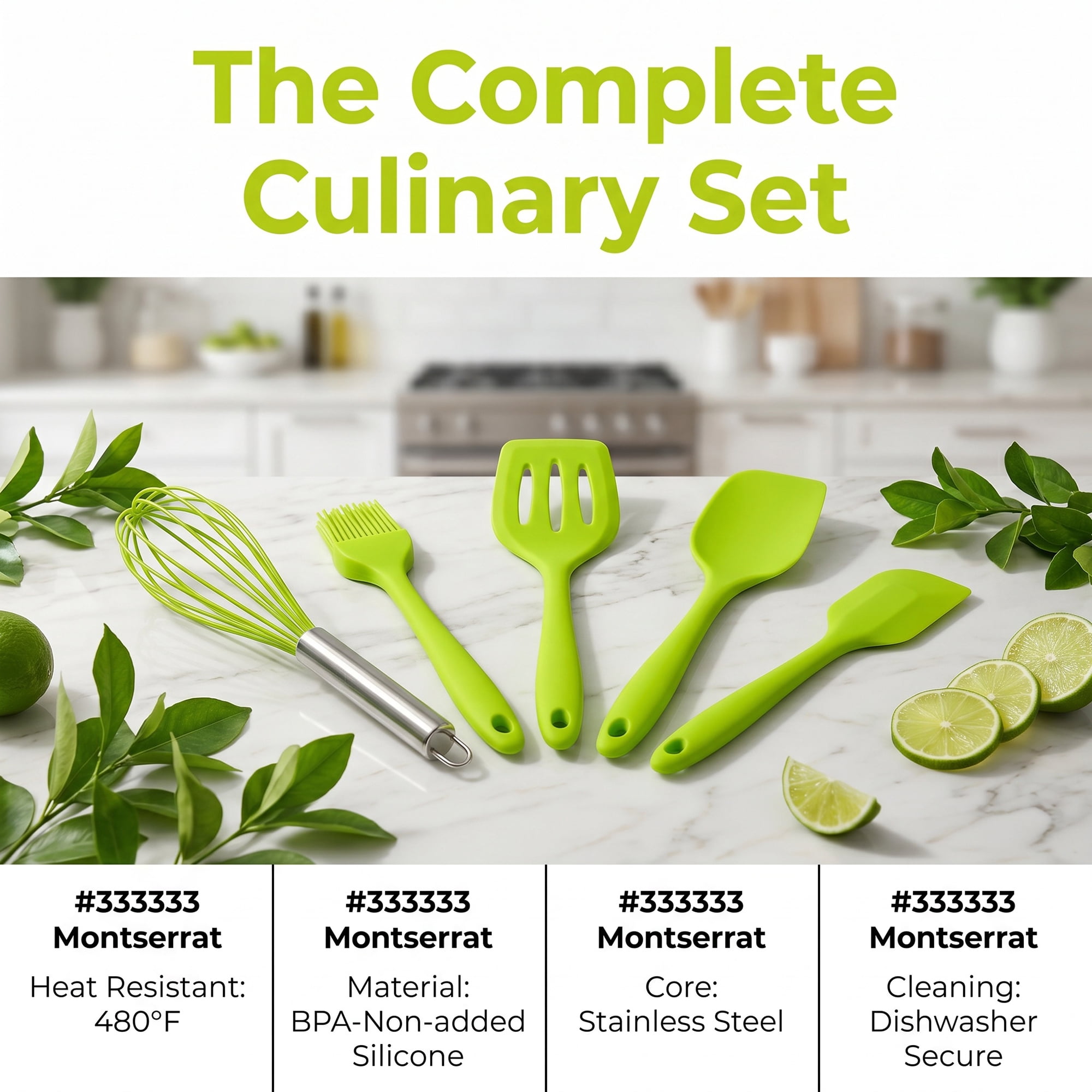 Unique Bargains Spatula Set Heat-Resistant Cooking Utensils Green 5Pcs