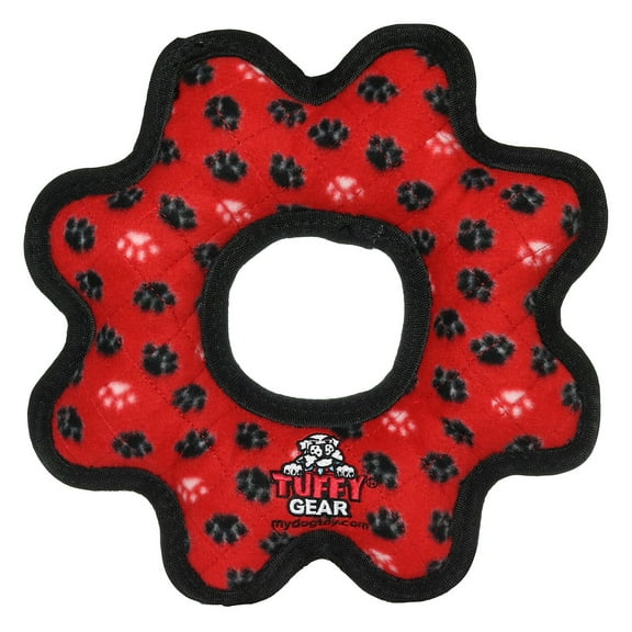 Tuffy Ultimate Gear Ring Red Paw Durable Plush Squeaky Dog Toy