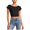 Black, variant on Women's Casual Short Sleeve Round Neck T-Shirt Backless Crop Top Hollow Out Front and Back Fashion Tee Summer Spring Party Vacation, Black S