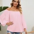 thumbnail image 5 of Chiffon Blouses for Women Long Lantern Sleeve Summer Sexy Off Shoulder Plain Top T Shirts Flowy Tunics 2023 Spring, 5 of 7