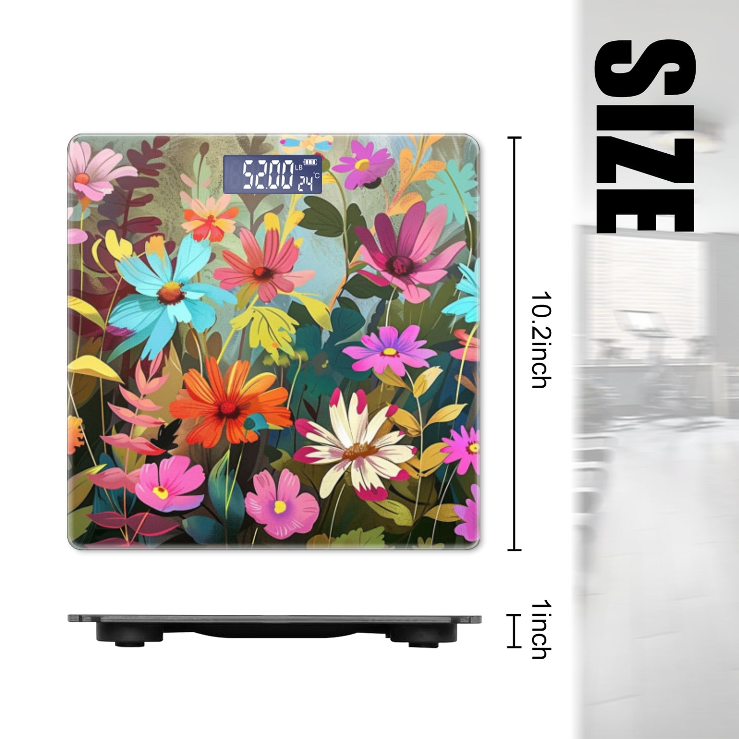 High Precision Body Weight Scale Smart Bathroom Scales with Large LCD Display(400lbs),Decorative for Bedroom-Whimsical Illustration Of Array Of Colorful Flowers