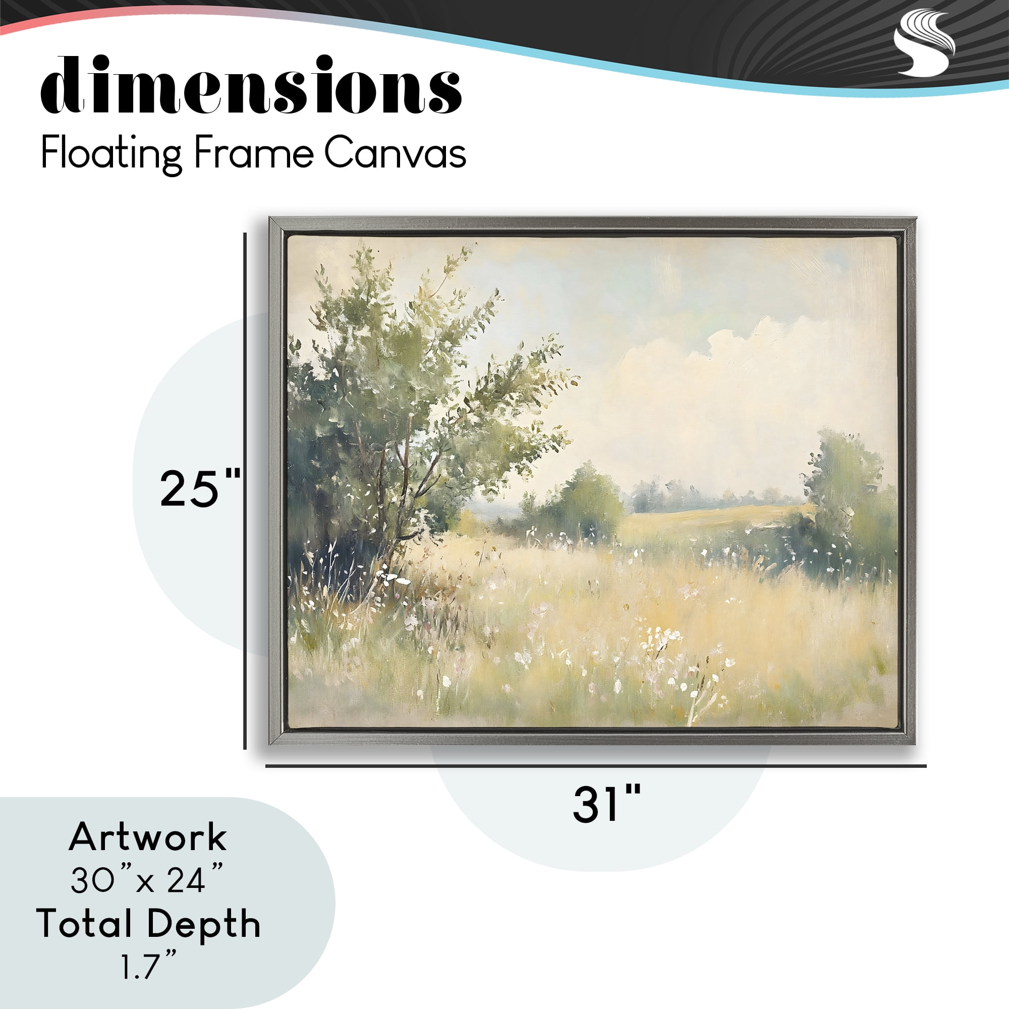 Stupell Industries Summer Meadow in Soft Light Gray Framed Floater Canvas Wall Art, design by Creative Studio