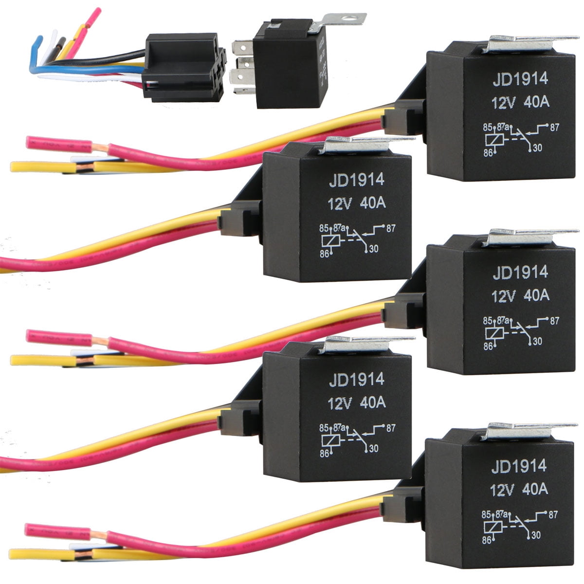 Eeekit 5 Pack 12v 30 40 Amp Relay Switch Harness Set 5