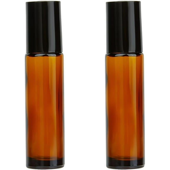 2Pcs Amber Glass Roller Bottles 10ml Essential Oil Roller Bottles Empty Reusable Deodorant Bottle Roll-on Containers Leak-Proof Refillable Sample Pots for Travel Cosmetics Perfume