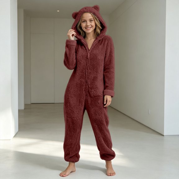 JOANKDMI Toddler Girls Fleece Size 2-3 Onesie Pajamas with Cute Ears Hood Zipper Front Fuzzy Warm Sleepwear Fluffy One Piece Jumpsuit for Winter Lounge Home Casual Nightwear