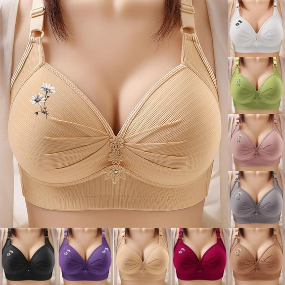HomeDM Women's Plus Size Wire Free Bra Full Coverage No Underwire Bras for Women Push Up Comfort Bras, Beige/L