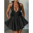 thumbnail image 2 of Women Deep V Sleeveless Halter Neck Bow-Knot Evening Cocktail Long Dress Black XL, 2 of 6