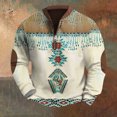 thumbnail image 3 of Men's Retro Casual Ethnic Print Zipper Sweatshirt, Gradient Long Sleeve Pullover for Street Style,Beige,2XL, 3 of 5