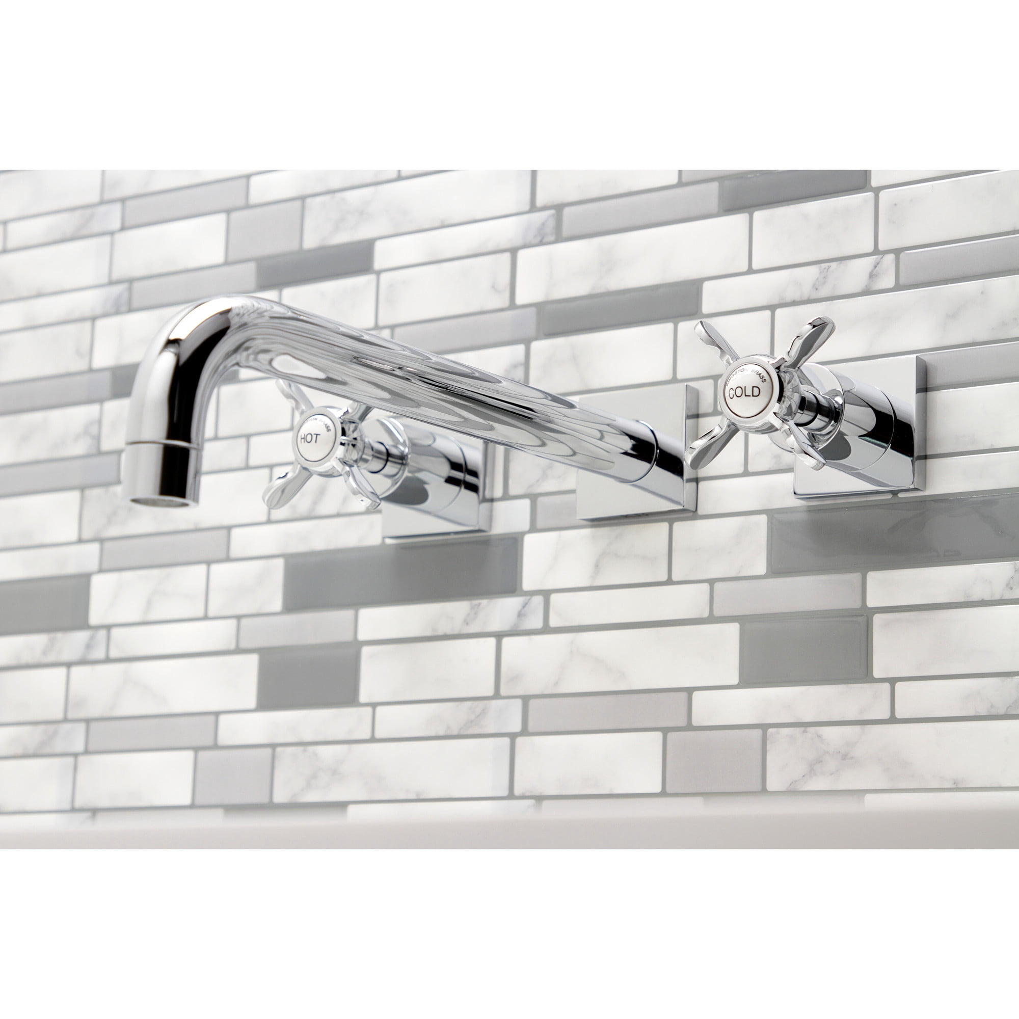 Kingston Brass KS6051BEX Essex Two-Handle 3-Hole Wall Mount Roman Tub Faucet in Polished Chrome
