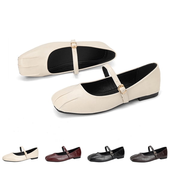 longantii Mary Jane Shoes Women Slip on Dressy Flats Shoes for Women New Comfortable Non-Slip Flats for Formal School Walking White