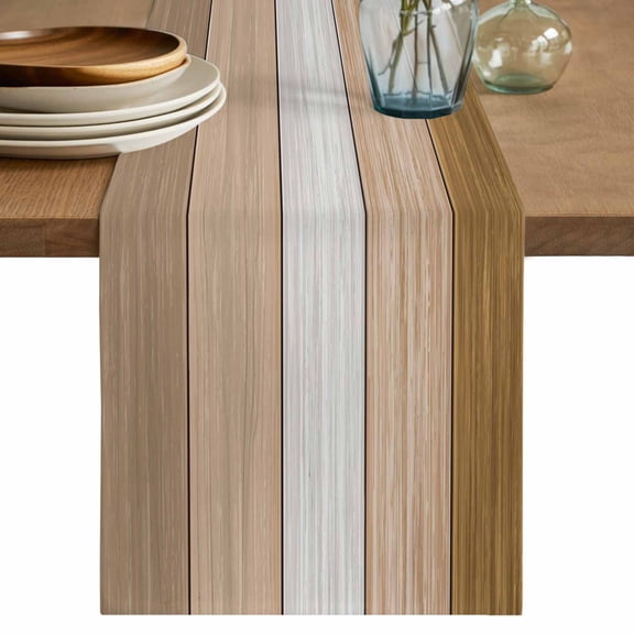 Table Runner 120 Inches Long for Kitchen Dining, Brown Wood Grain Dresser Scarf Farmhouse, Dining Table Decorations for Wedding/Parties, Country Retro Wooden Plank Farmhouse 13 x 120 In