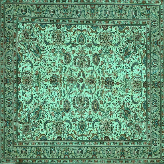 Ahgly Company Machine Washable Indoor Square Persian Turquoise Blue Traditional Area Rugs, 6' Square