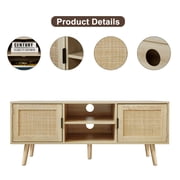 Eumyviv Farmhouse TV Stands for 55 Inch TV,Wood Media Entertainment Center Cabinet Console Table with 2 Rattan Doors, Natural Oak, H0015