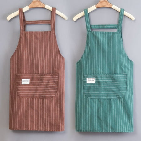 

Ludlz Cooking Apron Stripe Printing Front Pocket Sleeveless Anti-dirty Kitchen Women Doing Housework Clothes Protector Apron Daily Use