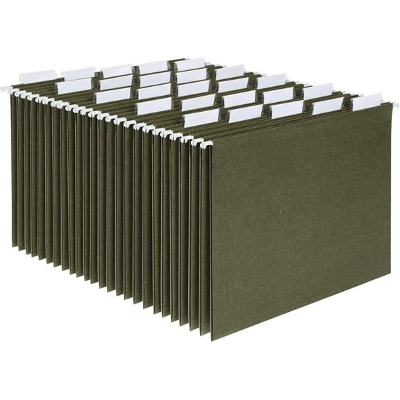 Hanging File Folders, Letter Size, Standard Green, 1/5-Cut Adjustable Tabs, 25 Per Box (81602), Standard Green - 1/5 Tabs
