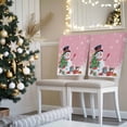 thumbnail image 3 of Cartoon Snowman Chair Covers Set of 1 Christmas Snowman Xmas Tree Snowfall Pink Chair Back Covers Stretch Removable Washable Slipcovers Protector for Dining Room Kitchen Party Decor, 3 of 5
