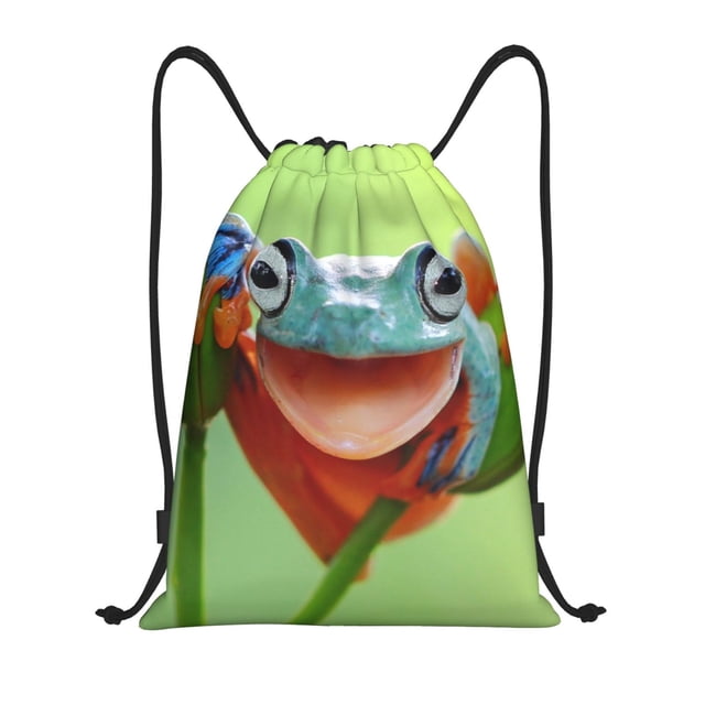 Xecao Flying Frog On Branch Pattern Sports Drawstring Backpack - String Swim Gym Bag with Wet Proof Pocket for Women&Men-Medium