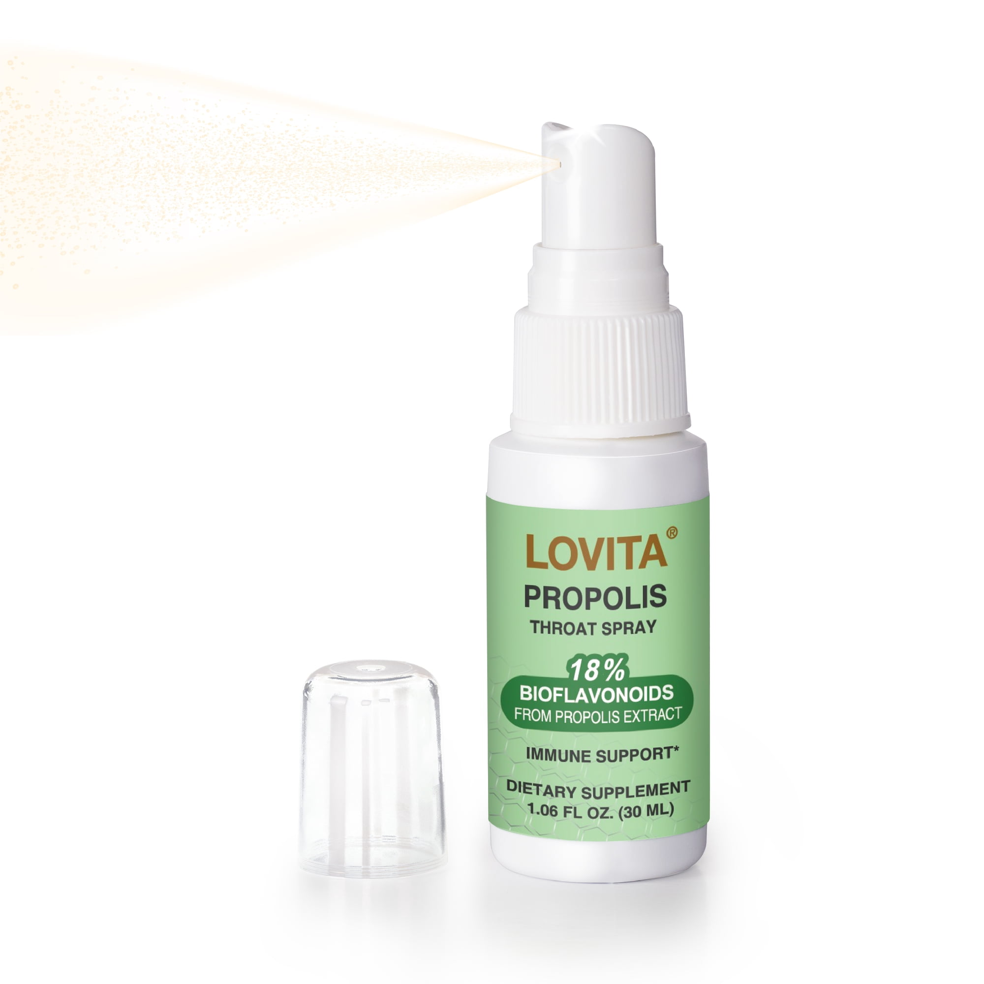 Lovita Propolis Throat Spray, 5:1 Concentration, 18% Bioflavonoids, Immune Support, Alcohol-Free, Gentle & Tasty – 1 Fl Oz