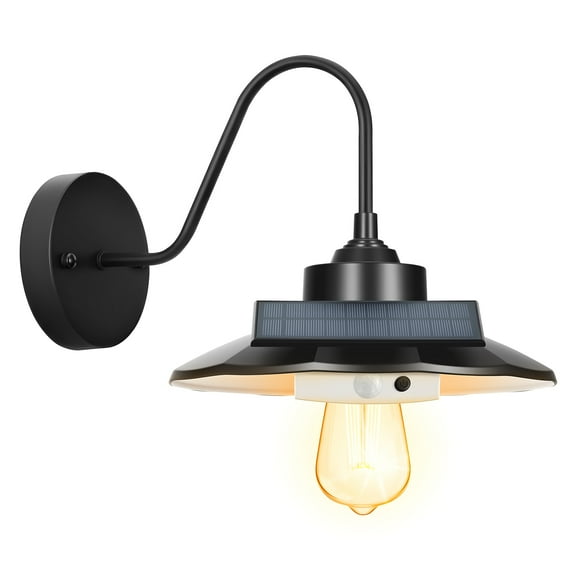 KFFKFF Solar-Powered Outdoor Barn Light with Adjustable Lighting Modes and Motion Sensor, Gooseneck Wall Fixture, Farmhouse-Style Sconce, Compatible with E26 Bulbs, Waterproof Design for Porch