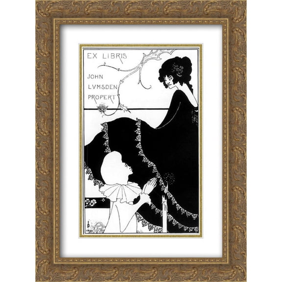 Aubrey Beardsley 2x Matted 18x24 Gold Ornate Framed Art Print 'Ex-Libris by John Lumsden Propert'