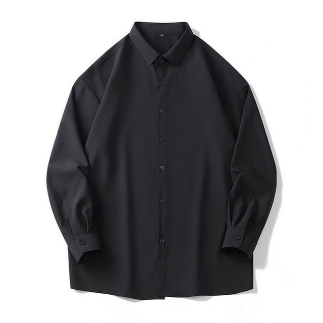 pstuiky manga larga para hombre, Camisa de manga larga con solapa y botones versátil para hombre, de color liso y estilo informal. top de hombre m